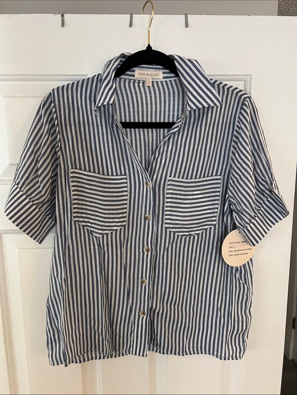 Eden & Olivia Navy and White Vertical Stripe Shirt